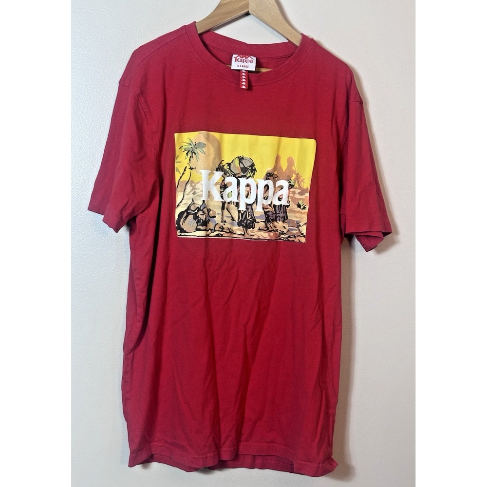 Kappa‎ T-Shirt Mens XL Red Graphic Print Tee Spellout Logo Streetwear Crew Short